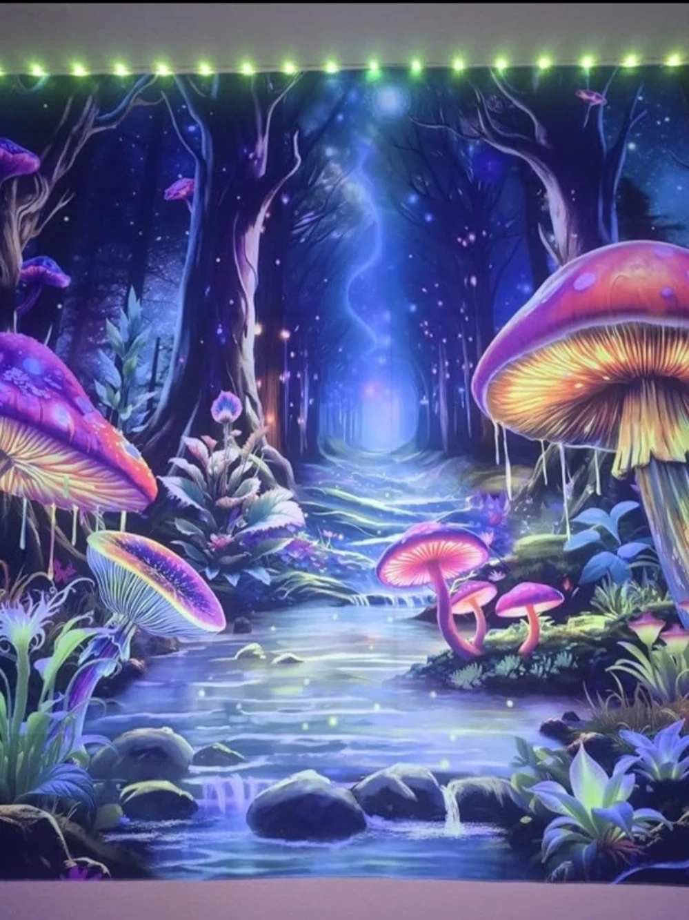 Mystical Glow Mushroom Forest Wall Tapestry - Blue & Purple